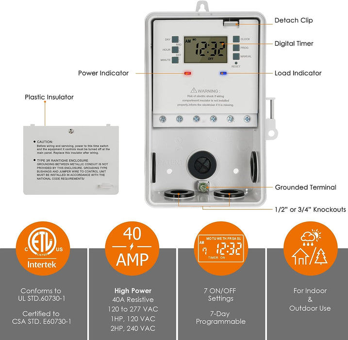 Suraielec Temporizador de piscina, interruptor digital de temporizador de bomba - Quierox - Tienda Online