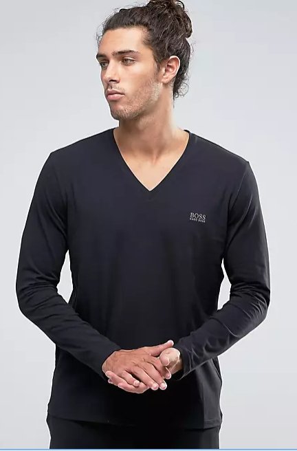 Top de manga larga con cuello en V y corte estándar de BOSS - Quierox - Tienda Online