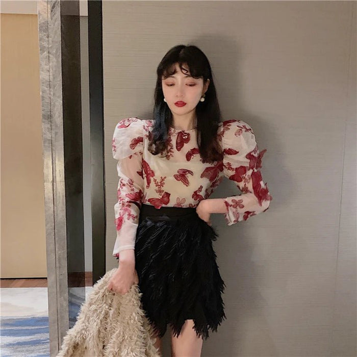 TWOTWINSTYLE Camiseta de malla con mariposa bordada - Quierox - Tienda Online