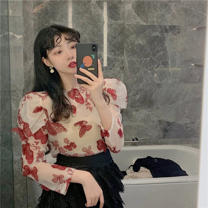 TWOTWINSTYLE Camiseta de malla con mariposa bordada - Quierox - Tienda Online