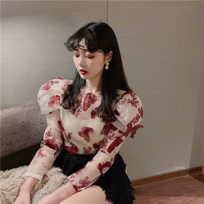 TWOTWINSTYLE Camiseta de malla con mariposa bordada - Quierox - Tienda Online