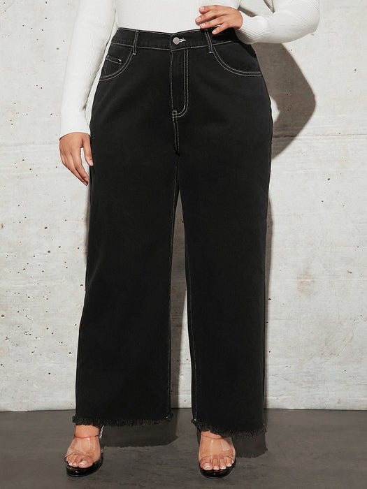 Vaqueros de pernera ancha con ribete sin rematar y talle alto - Quierox - Tienda Online