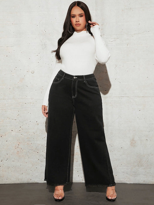 Vaqueros de pernera ancha con ribete sin rematar y talle alto - Quierox - Tienda Online