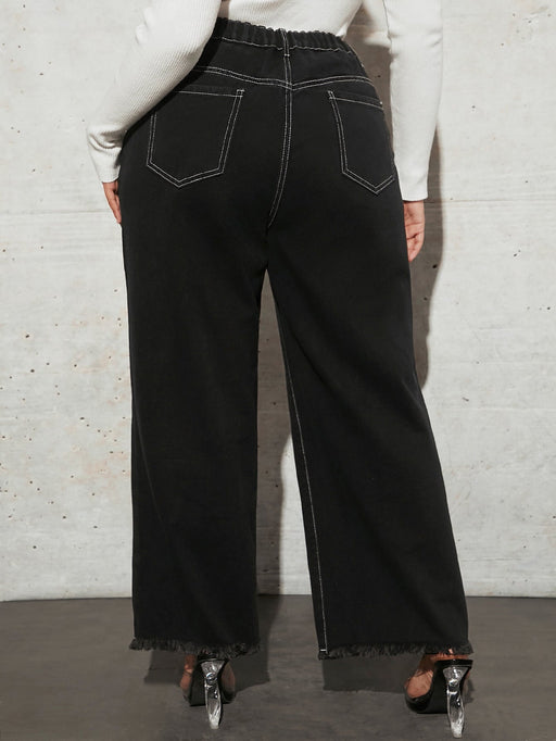 Vaqueros de pernera ancha con ribete sin rematar y talle alto - Quierox - Tienda Online