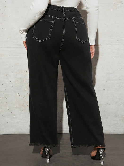 Vaqueros de pernera ancha con ribete sin rematar y talle alto - Quierox - Tienda Online