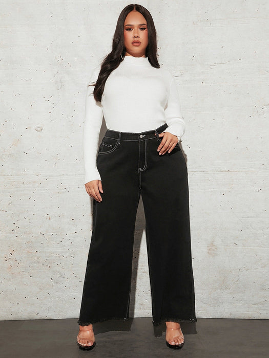 Vaqueros de pernera ancha con ribete sin rematar y talle alto - Quierox - Tienda Online