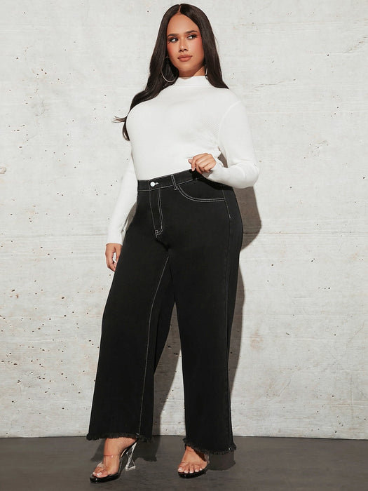 Vaqueros de pernera ancha con ribete sin rematar y talle alto - Quierox - Tienda Online