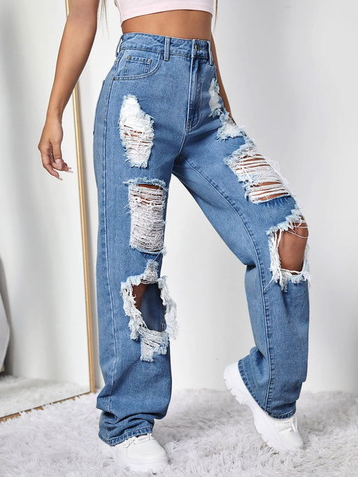 Vaqueros holgados con cintura alta y rotos - Quierox - Tienda Online
