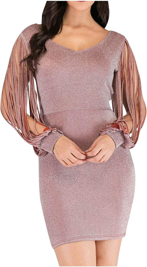 Vestido de fiesta brillante con cuello en V para mujer - Quierox - Tienda Online