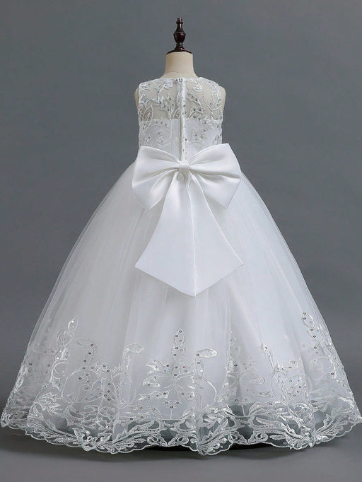 Vestido elegante y romántico con lazo y cuentas de malla de encaje para niña joven - Quierox - Tienda Online
