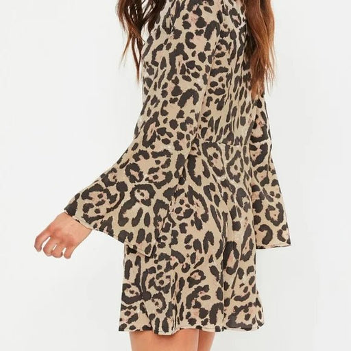 Vestido skater con botones y estampado de leopardo marrón - Quierox - Tienda Online