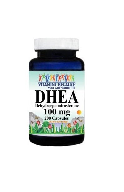 Vitamins Because DHEA 100mg 200 Capsules - Quierox - Tienda Online